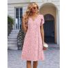 image:imageZeagoo Womens Casual Dresses with Pockets Summer Floral VNeck ALine Tshirt Dress Short Sleeve Mini Dress Beach SundressPinkwhite