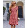 image:imageZeagoo Womens Casual Dresses with Pockets Summer Floral VNeck ALine Tshirt Dress Short Sleeve Mini Dress Beach SundressRed White Floral