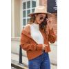 image:imageZeagoo Womens Fashion Cropped Corduroy Shackets Button Down Jackets Tops Fall Trendy Lightweight Long Sleeve ShirtsCaramel