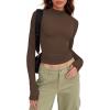 image:imageZeagoo Womens Long Sleeve Shirts Mock Neck Basic Slim Fitted Tops Lightweight Stretch Base Layer TShirtBrown