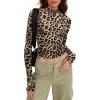 image:imageZeagoo Womens Long Sleeve Shirts Mock Neck Basic Slim Fitted Tops Lightweight Stretch Base Layer TShirtLeopard