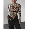 image:imageZeagoo Womens Long Sleeve Shirts Mock Neck Basic Slim Fitted Tops Lightweight Stretch Base Layer TShirtLeopard