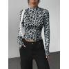 image:imageZeagoo Womens Long Sleeve Shirts Mock Neck Basic Slim Fitted Tops Lightweight Stretch Base Layer TShirtLeopard Grey