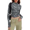 image:imageZeagoo Womens Long Sleeve Shirts Mock Neck Basic Slim Fitted Tops Lightweight Stretch Base Layer TShirtLeopard Grey