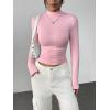 image:imageZeagoo Womens Long Sleeve Shirts Mock Neck Basic Slim Fitted Tops Lightweight Stretch Base Layer TShirtZ Whitepink