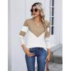 image:imageZeagoo Womens V Neck Sweaters Shirts Long Sleeve Lightweight Ribbed Knit Pullover Sweater Blouse Tops with Buttons OufitsCkhaki White