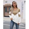 image:imageZeagoo Womens V Neck Sweaters Shirts Long Sleeve Lightweight Ribbed Knit Pullover Sweater Blouse Tops with Buttons OufitsCkhaki White