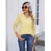 image:imageZeagoo Womens V Neck Sweaters Shirts Long Sleeve Lightweight Ribbed Knit Pullover Sweater Blouse Tops with Buttons OufitsCream Yellow