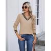 image:imageZeagoo Womens V Neck Sweaters Shirts Long Sleeve Lightweight Ribbed Knit Pullover Sweater Blouse Tops with Buttons OufitsKhakiblack