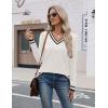 image:imageZeagoo Womens V Neck Sweaters Shirts Long Sleeve Lightweight Ribbed Knit Pullover Sweater Blouse Tops with Buttons OufitsWhiteblack