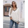image:imageZeagoo Womens V Neck Sweaters Shirts Long Sleeve Lightweight Ribbed Knit Pullover Sweater Blouse Tops with Buttons OufitsWhiteblack
