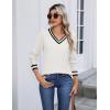 image:imageZeagoo Womens V Neck Sweaters Shirts Long Sleeve Lightweight Ribbed Knit Pullover Sweater Blouse Tops with Buttons OufitsWhiteblack