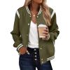 image:imageZeagoo Bomber Jacket Women Varsity Casual Button Down Lightweight 2026 Spring Fashion Short School Outfits with PocketsArmy Green