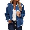 image:imageZeagoo Bomber Jacket Women Varsity Casual Button Down Lightweight 2026 Spring Fashion Short School Outfits with PocketsBlue