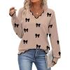 image:imageZeagoo Womens 2026 Fall V Neck Sweater Casual Long Sleeve Lightweight Ribbed Knit Pullover Sweaters Dressy Casual TopsZ  Bow Khaki