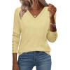 image:imageZeagoo Womens V Neck Sweaters Shirts Long Sleeve Lightweight Ribbed Knit Pullover Sweater Blouse Tops with Buttons OufitsCream Yellow