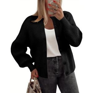 image:imageZeagoo 2026 Cardigan Sweaters for Women Long Sleeve Chunky Knit Cardigan CEW Neck Button Down Fall Fashion ClothesBlack