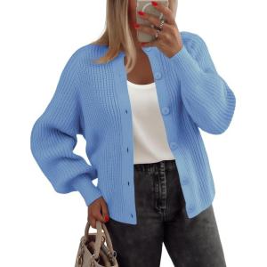 image:imageZeagoo 2026 Cardigan Sweaters for Women Long Sleeve Chunky Knit Cardigan CEW Neck Button Down Fall Fashion ClothesBlue