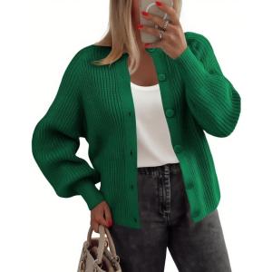 image:imageZeagoo 2026 Cardigan Sweaters for Women Long Sleeve Chunky Knit Cardigan CEW Neck Button Down Fall Fashion ClothesGreen