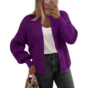image:imageZeagoo 2026 Cardigan Sweaters for Women Long Sleeve Chunky Knit Cardigan CEW Neck Button Down Fall Fashion ClothesPurple