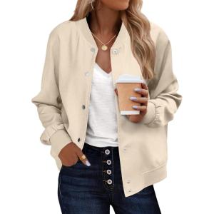 image:imageZeagoo Bomber Jacket Women Varsity Casual Button Down Lightweight 2026 Spring Fashion Short School Outfits with PocketsChampagne