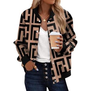 image:imageZeagoo Bomber Jacket Women Varsity Casual Button Down Lightweight 2026 Spring Fashion Short School Outfits with PocketsGeometric
