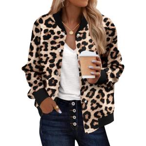 image:imageZeagoo Bomber Jacket Women Varsity Casual Button Down Lightweight 2026 Spring Fashion Short School Outfits with PocketsLeopard