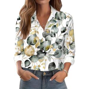 image:imageZeagoo Button Down Shirts for Women Dressy Floral Printed Long Sleeve Blouse Business Casual Work TopsSp99