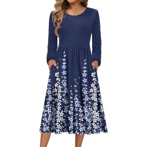 image:imageZeagoo Long Sleeve Dresses for Women 2026 Fall Winter Casual Flowy ALine Boho Midi Party Long Dress with PocketsBlue Floral