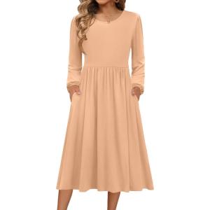 image:imageZeagoo Long Sleeve Dresses for Women 2026 Fall Winter Casual Flowy ALine Boho Midi Party Long Dress with PocketsCamel