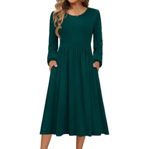 image:imageZeagoo Long Sleeve Dresses for Women 2026 Fall Winter Casual Flowy ALine Boho Midi Party Long Dress with PocketsDark Green