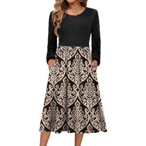 image:imageZeagoo Long Sleeve Dresses for Women 2026 Fall Winter Casual Flowy ALine Boho Midi Party Long Dress with PocketsPat2