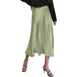 image:imageZeagoo Skirts for Women High Waist Skirt Elegant Midi Skirt SatinApple Green