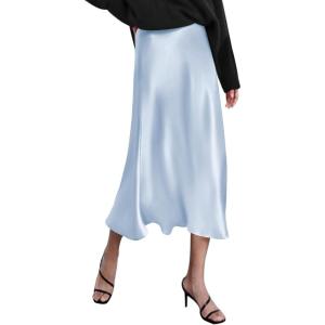 image:imageZeagoo Skirts for Women High Waist Skirt Elegant Midi Skirt SatinBaby Blue