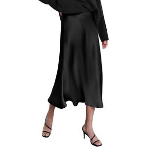 image:imageZeagoo Skirts for Women High Waist Skirt Elegant Midi Skirt SatinBlack