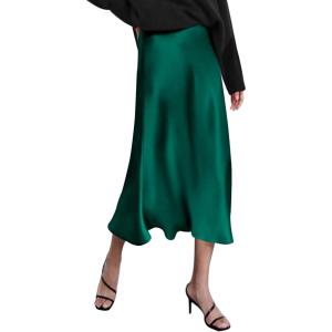 image:imageZeagoo Skirts for Women High Waist Skirt Elegant Midi Skirt SatinGreen
