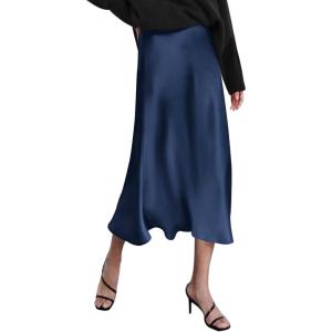 image:imageZeagoo Skirts for Women High Waist Skirt Elegant Midi Skirt SatinNavy Blue