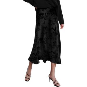 image:imageZeagoo Skirts for Women High Waist Skirt Elegant Midi Skirt SatinNewblack