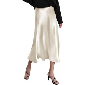 image:imageZeagoo Skirts for Women High Waist Skirt Elegant Midi Skirt SatinPastel Peach