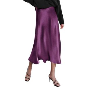image:imageZeagoo Skirts for Women High Waist Skirt Elegant Midi Skirt SatinPurple01