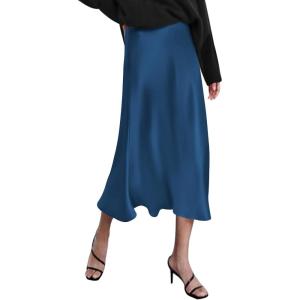 image:imageZeagoo Skirts for Women High Waist Skirt Elegant Midi Skirt SatinRoyal Blue