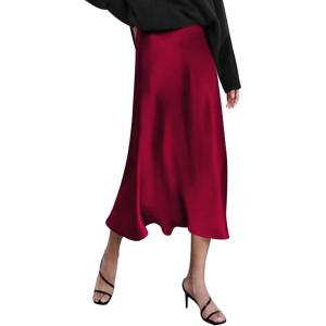 image:imageZeagoo Skirts for Women High Waist Skirt Elegant Midi Skirt SatinWine Red
