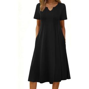 image:imageZeagoo Summer Dresses for Women 2026 Casual Short Sleeve Aline Midi Dress with Pocket Flowy Pleated Tshirt Beach SundressBlack