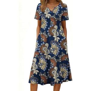 image:imageZeagoo Summer Dresses for Women 2026 Casual Short Sleeve Aline Midi Dress with Pocket Flowy Pleated Tshirt Beach SundressMz931
