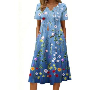 image:imageZeagoo Summer Dresses for Women 2026 Casual Short Sleeve Aline Midi Dress with Pocket Flowy Pleated Tshirt Beach SundressWf89