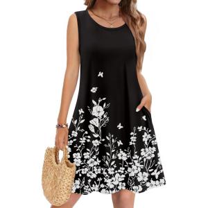 image:imageZeagoo Summer Dresses for Women 2026 Sleeveless Casual Floral Tshirt Sundress with Pockets Loose Tank Beach Dress01black Floral