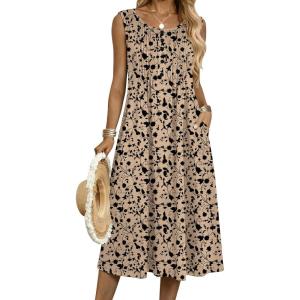 image:imageZeagoo Summer Dresses for Women Flowy Aline Casual Midi Tank Dress Beach Boho Vacation Sundresses Shift Dress with PocketsBeige