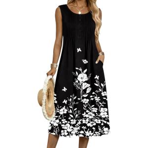 image:imageZeagoo Summer Dresses for Women Flowy Aline Casual Midi Tank Dress Beach Boho Vacation Sundresses Shift Dress with PocketsBlack Floral