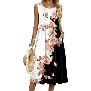 image:imageZeagoo Summer Dresses for Women Flowy Aline Casual Midi Tank Dress Beach Boho Vacation Sundresses Shift Dress with PocketsBlack White Floral