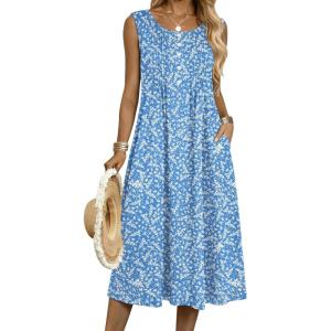 image:imageZeagoo Summer Dresses for Women Flowy Aline Casual Midi Tank Dress Beach Boho Vacation Sundresses Shift Dress with PocketsBlue